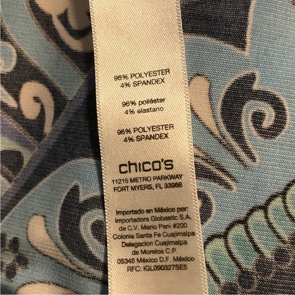 Chico’s Paisley Dress Size 1 (Medium) Blue 3/4 Sleeves Stretch Vacation - Picture 7 of 13